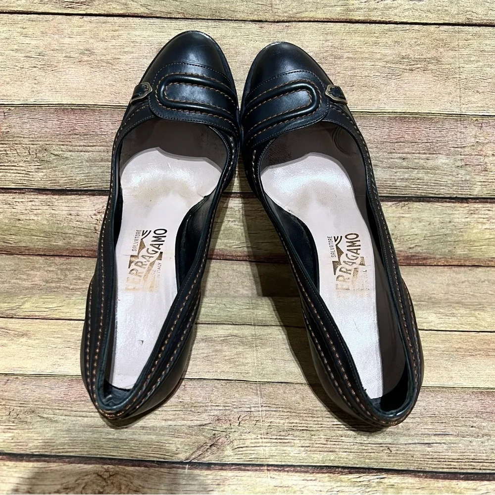 Salvatore Ferragamo Black Leather Heels